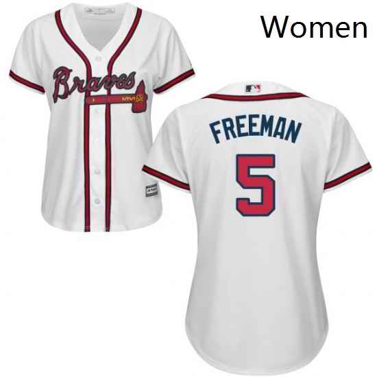Womens Majestic Atlanta Braves 5 Freddie Freeman Authentic White Home Cool Base MLB Jersey